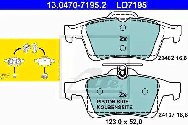 Колодки задние (ATE Ceramic) FORD Focus 2/MAZDA 3/VOLVO S40 ATE 13.0470-7195.2
