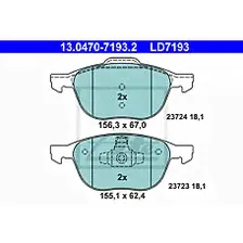 ATE 13.0470-7193.2 13.0470-7193.2 (1223682 / 132151 / 1321517) колодки дисковые п.\ Mazda (Мазда) 3 1.4-2.0 03>, Ford (Форд) Focus (Фокус) 1.4-3.2 02> ceramic