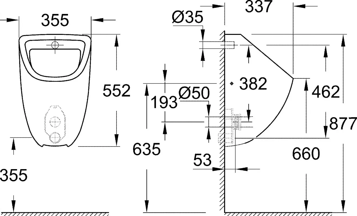 Писсуар Grohe Bau Ceramic 39438000 белый, внутренний подвод воды, 35.5x33.7x55.2 см-2