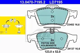 Колодки задние (ATE Ceramic) FORD Focus 2/MAZDA 3/VOLVO S40 ATE 13.0470-7195.2