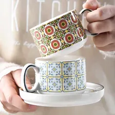 Bohemian Ceramic Coffee Cup and Saucer Retro Afternoon Tea Tea Set High Value Ceramic Cup Home Coffee Cup Coffee Mugs Ceramic